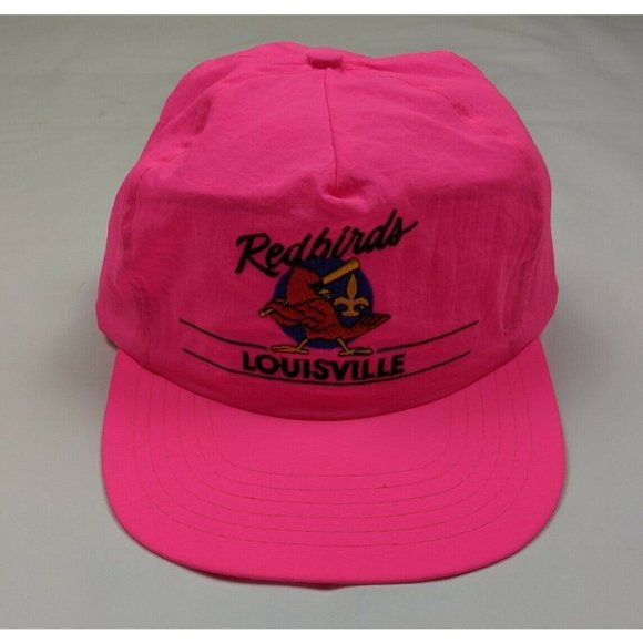 No Brand Other - Vintage 90s Louisville Redbirds Neon Pink Baseball Snapback Trucker Hat Cap